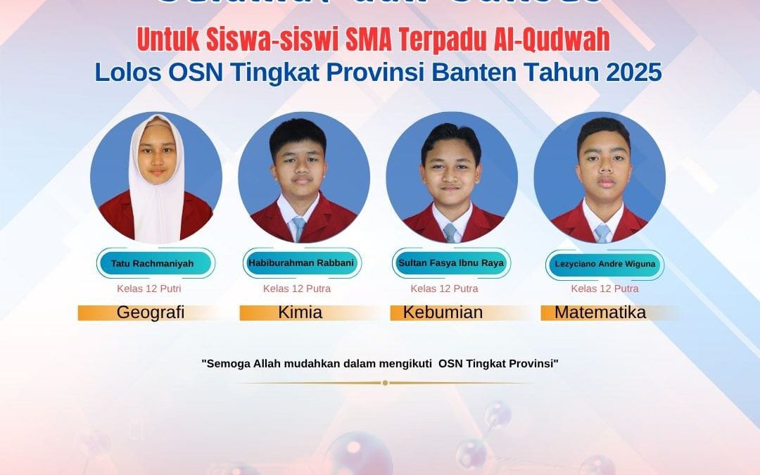 Empat Siswa SMA Terpadu Al Qudwah Lolos KSN ke Tingkat Provinsi Banten